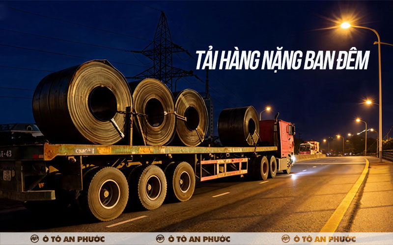 Lái mooc tải hàng nặng ban đêm