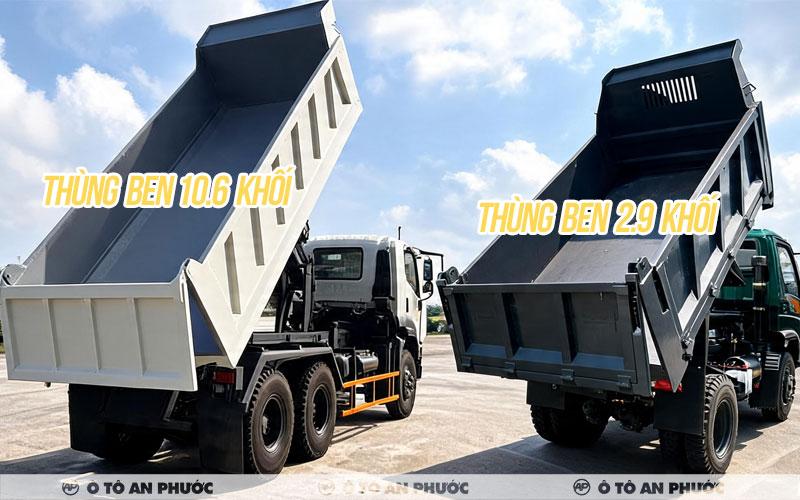 Phân loại xe ben theo thể tích thùng